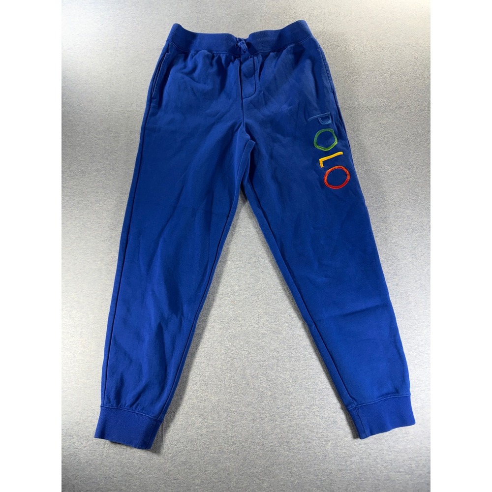 Polo Ralph Lauren Kids Blue Multi Color Logo Fleece Joggers L 14-16